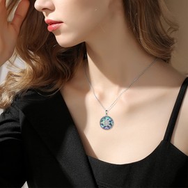 CUPENDA Viking Compass Necklace Sterling Silver Runes Vegvisir Pendant Necklace Abalone Shell Norse Amulet Jewelry Gift for Women Men