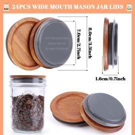 24Pack Wide Mouth Mason Jar Lids Acacia Wooden Storage Canning Jar Lids Ball Jars Bamboo Wooden Lids with Airtight Silicone Seal Ball Wooden Lids for Mason Jars, Brown