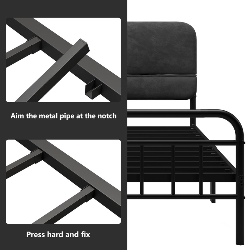 14Inch Metal Bed Frame,King Size Bed Frame with Upholstered Headboard,Heavy