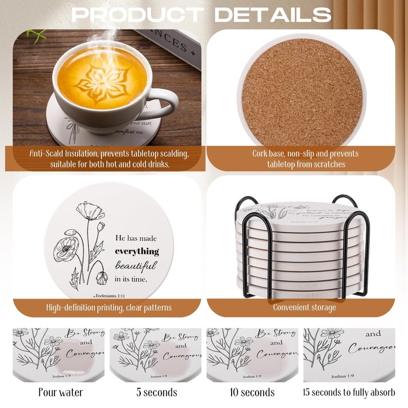 Hushee Coasters for Drinks with Bible Verses Set of 8