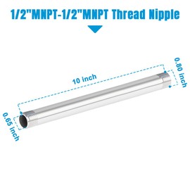 Quickun 304 Stainless Steel Pipe Fitting, 1/2" NPT x 1/2" NPT Male Malleable Nipple Cast Pipe 10" Length