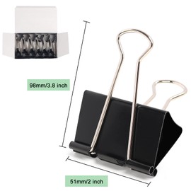 POERMA 24pcs Binder Clips, 51mm Metal Paper Clips, Stationary Foldback Clips for School, Home Supplies, 12 per Box, 2 Boxes