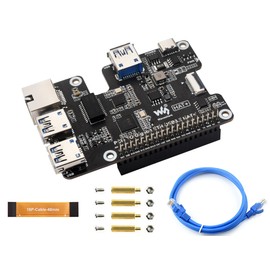 PCIe to Gigabit Ethernet and USB 3.2 Gen1 HAT for Raspberry Pi 5, Extend PCIe Interface to 3X High Speed USB 3.2 Gen1 Ports and 1x Gigabit Ethernet Port, Driver-Free, Plug and Play