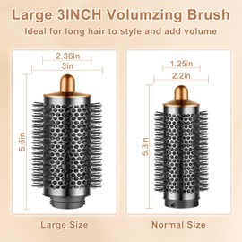 ZEPHBLOW Large Round Volumizing Brush for Dyson Airwrap, Large Round Brush Attachment Compatible with Dyson Airwrap HS01/HS05 Ideal for Styling Long Hair(Gold)