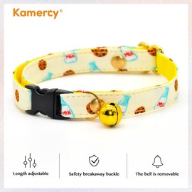 Foodie Cat Collar, Safety Breakaway Kitten Collar, Milk & Cookie Yellow Background, XXS (6" - 10")