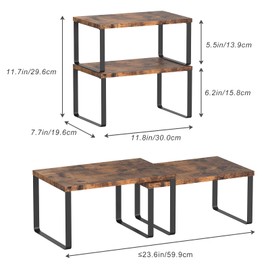 Set of 4 Counter Shelves Kitchen Stackable Cabinet Shelf Wood Organizer Expandable Counter Top Racks Brown Bathroom Counter organizer