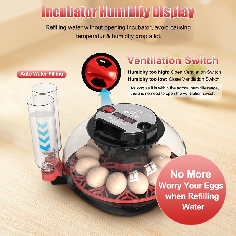 Khsp5d 12 Egg Incubator with Temperature Control, Humidity Display, Automatic