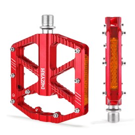 MZYRH Bicycle Pedals with Reflective Strips, Non-Slip MTB Pedals CNC Aluminium Alloy Bicycle Pedals, 3 Sealed Bearings 9/16 Inch Pedals for Mountain Bike, Road Bike, MTB (Red)