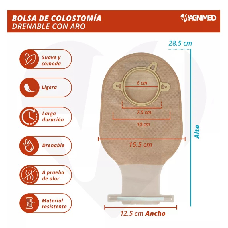 Magnimed Bolsa De Colostomía Drenable Con Aro 10 Pzas 60