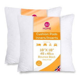 I&S Home Cushion Inserts 45cm x 45cm, Sofa Cushions Fillers Inners Pads, Extra Filled Anti Allergy Bounce Back Cushions (45x45 18x18 Cushion Insert 2 Pack)