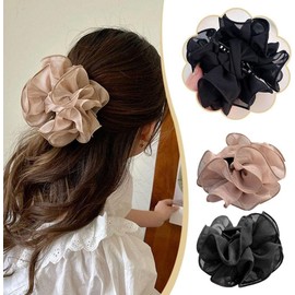 1 x schwarze große Chiffon-Klaue, Haarschleife, großes Stoffband, Blume, Rose für Damen, Klemmen, Zubehör, Clips, Haarklammern, Haarstyling-Zubehör