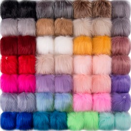 SIQUK 50 Pieces Faux Fur Pom Pom Fluffy Pom Pom Balls with Elastic Loop Faux Fox Fur Pom Pom for Hats Beanie Shoes Scarves Gloves Bags Accessories, Bright Color