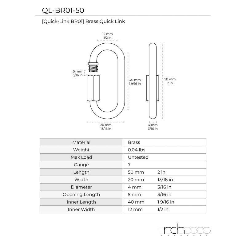 RCH Hardware QL-BR01-50 Brass Quick Link, 7 Gauge, Satin Nickel