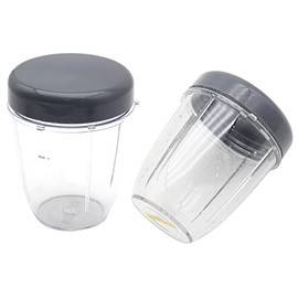 Vasos de repuesto para licuadora y tapas planas compatibles con la batidora Nutribullet Cups Blender 600W/900W, taza de 18 onzas, tapas resellables Stay-Fresh con junta, paquete de 2