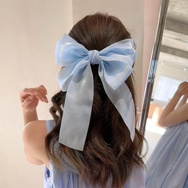 Hair Bow Accessories for Women Girls Satin Ribbon Hair Bow Clips Blue Silk Hair Bow Barrette Bowknot Decorative Hair Clips for Thick Thin Hair Styling Bows Festival Fairy Hair Bows Gift Bow Hair Clip