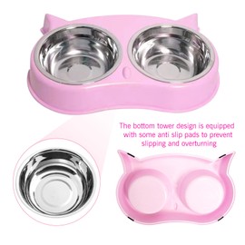 YXQ Dog Bowls Double Dog Water and Food Bowls Stainless Steel Bowls with No-Slip Base, Dog Cat Dish for Small, Medium, and Large Pets,Pink