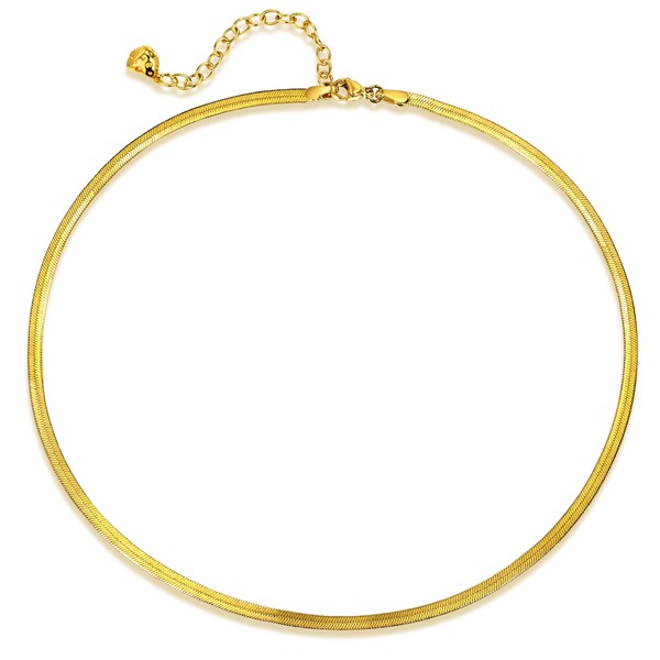 MEVECCO Yellow Gold Herringbone Choker Necklace 18K Gold Plated Simple
