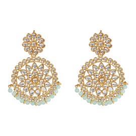 I Jewels Gold Plated Traditional Kundan Pearl Chandbali Earrings For Women And Girls