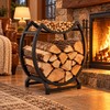 2-Tier Round Metal Firewood Rack – Heavy-Duty Fireplace Log Holder