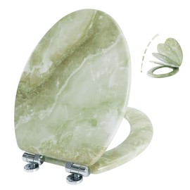 Angel Shield Marble Toilet Seat Durable Molded Wood with Quiet Close, Easy Clean, Quick-Release Hinges Elongated Toilet Seat (Elongated, Green Marble)
