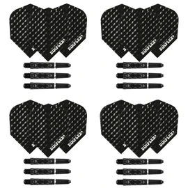 Harrows Darts 4 x Sets Dimplex Dart Shafts and Dimplex Dart Flights - 12 Dart Shafts Total 12 Dart Flights - Medium and Short (Short, Black)