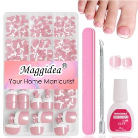 French Fake Toe Nails - 240PCS French Press on Nails for Toe - Short Square False Toenails Kit With Glue