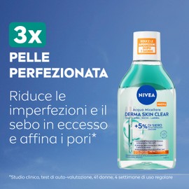 NIVEA Derma Skin Clear Acqua Micellare 400 ml, Struccante viso e occhi con 5% siero con PHA, Acido Salicilico e Niacinamide, Detergente viso, occhi e labbra senza risciacquo per pelle grassa e mista