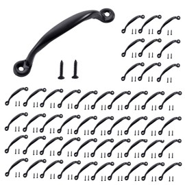 HOME MASTER HARDWARE 4-7/8 inch Cabinet Pull Handle 50 Pack, Door Pulls for Wooden Kitchen Furniture, Closet, Drawer, Barn Door Hardware, Gate Handles Black Finish with Screws