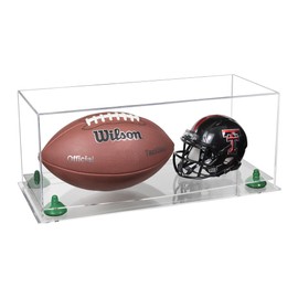 Better Display Cases Acrylic Full Size Football and Mini Helmet Display Case with Clear Case, Green Risers and Clear Base 19.25" x 8.25" x 8" (B47/A103)