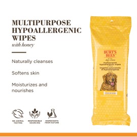 Burt's Bees for Pets Multipurpose Hypoallergenic Dog Wipes - Moisturizing and Deodorizing Grooming Pet Wipes for Dogs, Cruelty Free Pet Cleaning and Bathing Supplies, Puppy Essentials, 50 Count