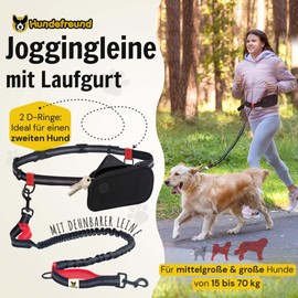 Jogging Lead | Premium Dog Lead, 120 cm to 170 cm | Elastic, Reflective, Tearproof, Upholstered Hip Belt, Hip Bag | Hands-Free, Running, Walking and Hiking