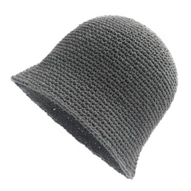 ZLYC Women Winter Crochet Bucket Hat Handmade Cotton Knit Cloche Bowler Hats (Solid Gray)