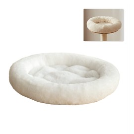 SHENGOCASE 14" Fluffy Faux Fur Cat Tree Tower Replacement Bed Cushion Pillow with Hook Tapes, Round Donut Cuddler Cat Dog Bed for Desk Table