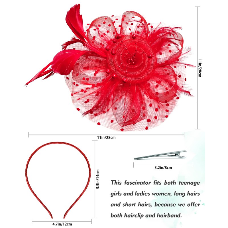 Bniksok 5 Pack Red Fascinators Hat for Women Tea Party