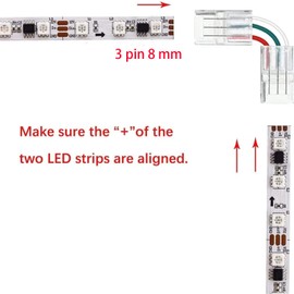 Amefil LED Strip Angle Connector 3 Pin for LED Strip Lights ws2811 ws2812 12V 24V by 8mm Width, Solderless, Quick Connect, Pack of 5