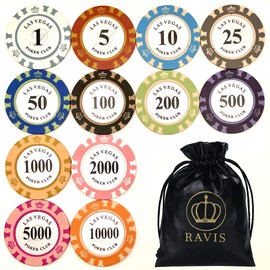 RAVIS Golf Markers Poker Tip Markers Round Supplies Grand Golf Stylish Leather Bag Set of 12 (Las Vegas Edition)