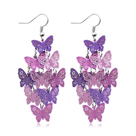 Pink Butterfly Earrings for Women Gifts Trendy Stuff Crystal Zircon Butterfly Tassel Dangle Purple Earrings Wedding Jewellery Gifts Purple Dress for Woman Outfits, Leather