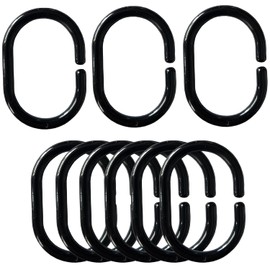 Plastic Shower Curtain Rings Hooks for Bathroom Shower Window Rod (Black 24 Pack)