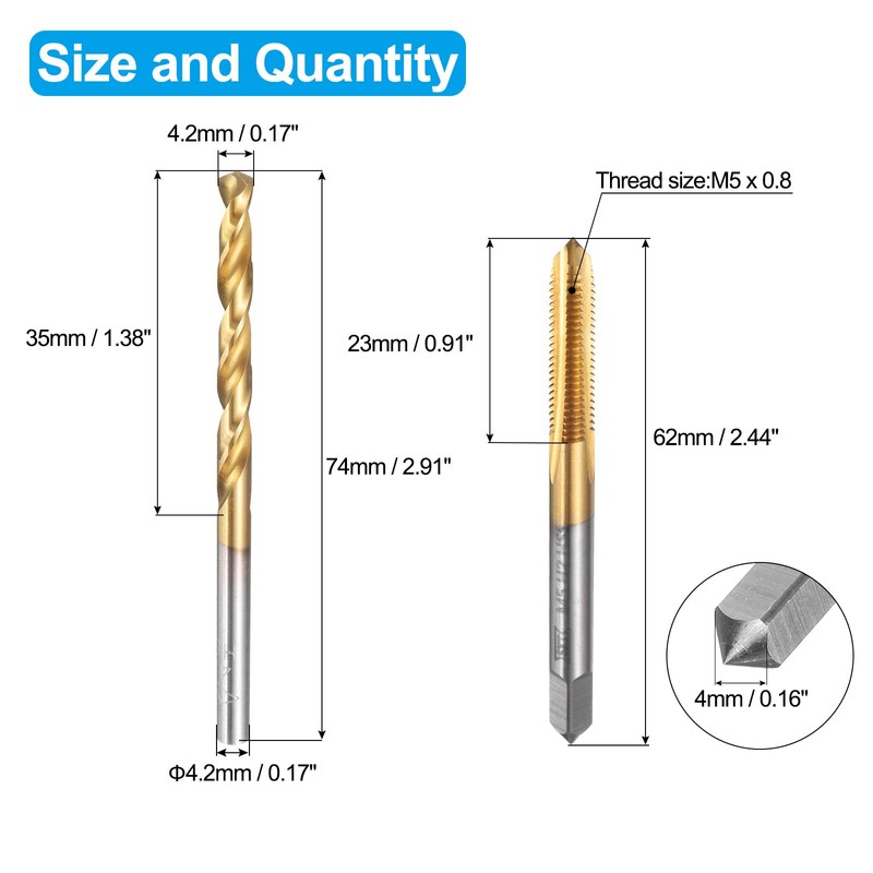 sourcing map Tap and Drill Bit Set, 1pcs M5 x
