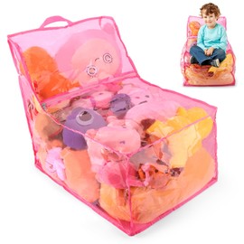 Sun3drucker Stuffed Animal Bean Bag Chair Cover for Kids, Waterproof Clear Stuffable Beanbag for Large Size Toy Organizing Kids Plush Toys (Pink)