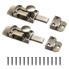 VZU 2PCS 3 Inch Antique Brass Door Slide Latch Lock with Screws, Antique Door Sliding Bolt Heavy Duty Gate Sliding Bolt Latch Barrel Slide Door Bolts for Garden Gate Shed Door Window
