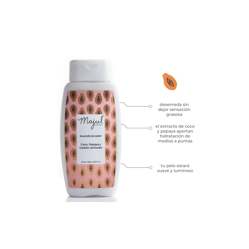 shampoo y acondicionador de papaya, coco y carbón activado, unisex,