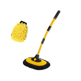 Sylvil Car Wash Brush Kit, 40" Auto Wash Mop with 15° Curved Extendable Long Handle, Soft Scratch-Free Car Cleaning Mop Mitt to Clean Your Car Shine Like New, Car Accessories (Black+Yellow)