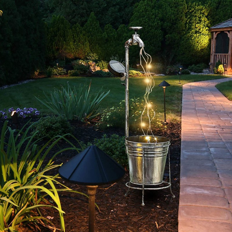 Lawn Lamp Solar Outdoor Waterproof Metal Faucet Durable Light Statue