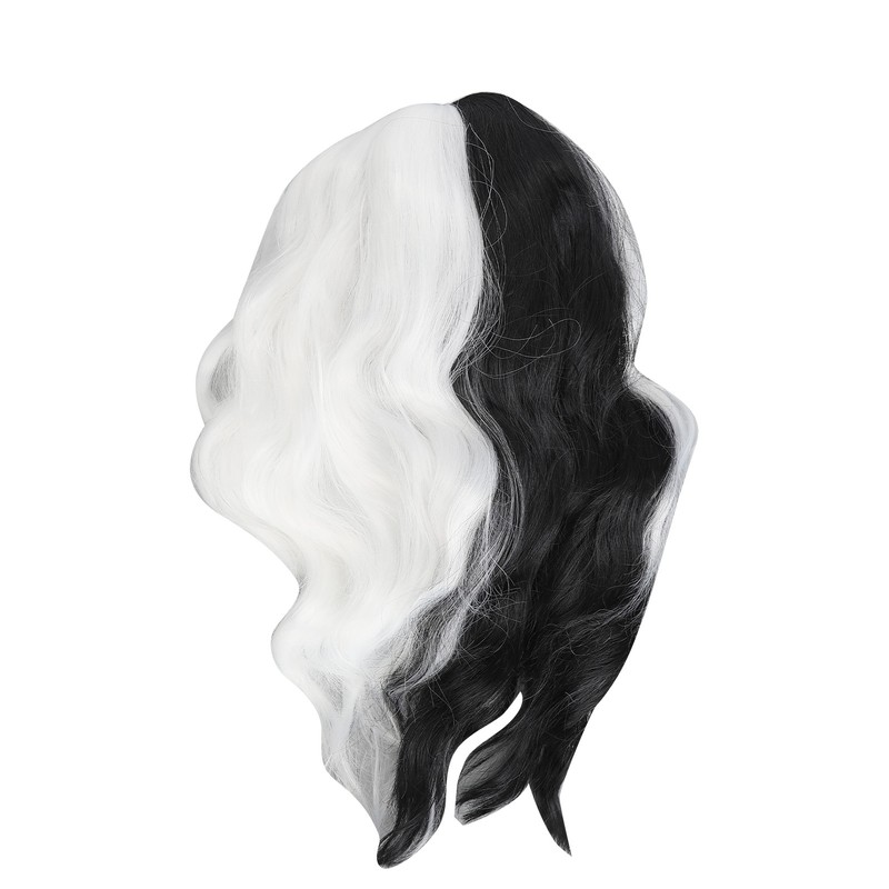 Black and White Short Wavy Wig Women Cosplay Party Shoulder