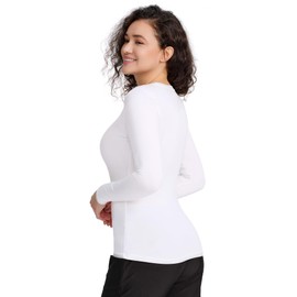 COZYFIT Scrub Undershirts Long Sleeve Women - Underscrub Comfort Tee with Soft Stretch Fabric, White, L