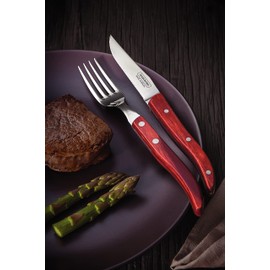 Tramontina Churrasco Paisano Steak Cutlery Set, Red Stainless Steel/Pine