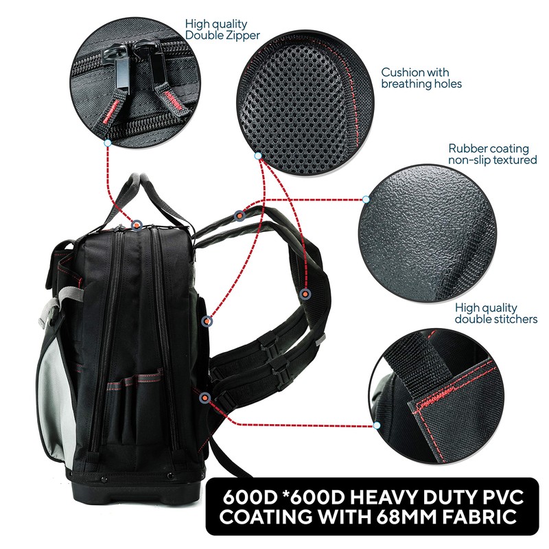 TradeGear Heavy-Duty Tool, Backpack w/Reinforced Bottom - Waterproof PVC-Coated Tool