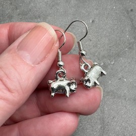 Piglet Charm Earrings - Tibetan Style Metal Pig Charm Beads on Nickel Free Silver Tone Hooks : 29mm