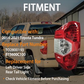 teilando Left Driver side Tail Light Assembly For 2014-2021 Toyota Tundra 1794 SR5 TRD Limited Pickup Truck Replacement Rear Brake Lamp Housing Red Lens W/Light Bulb Sockets(LH)